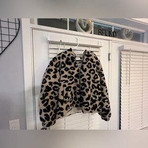 Oversized Fuzzy Animal Print Hoodie Size Medium